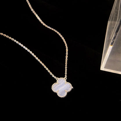 [Auream]CLOVER 15MM BLUE CHALCEDONY NECKLACE SILVER