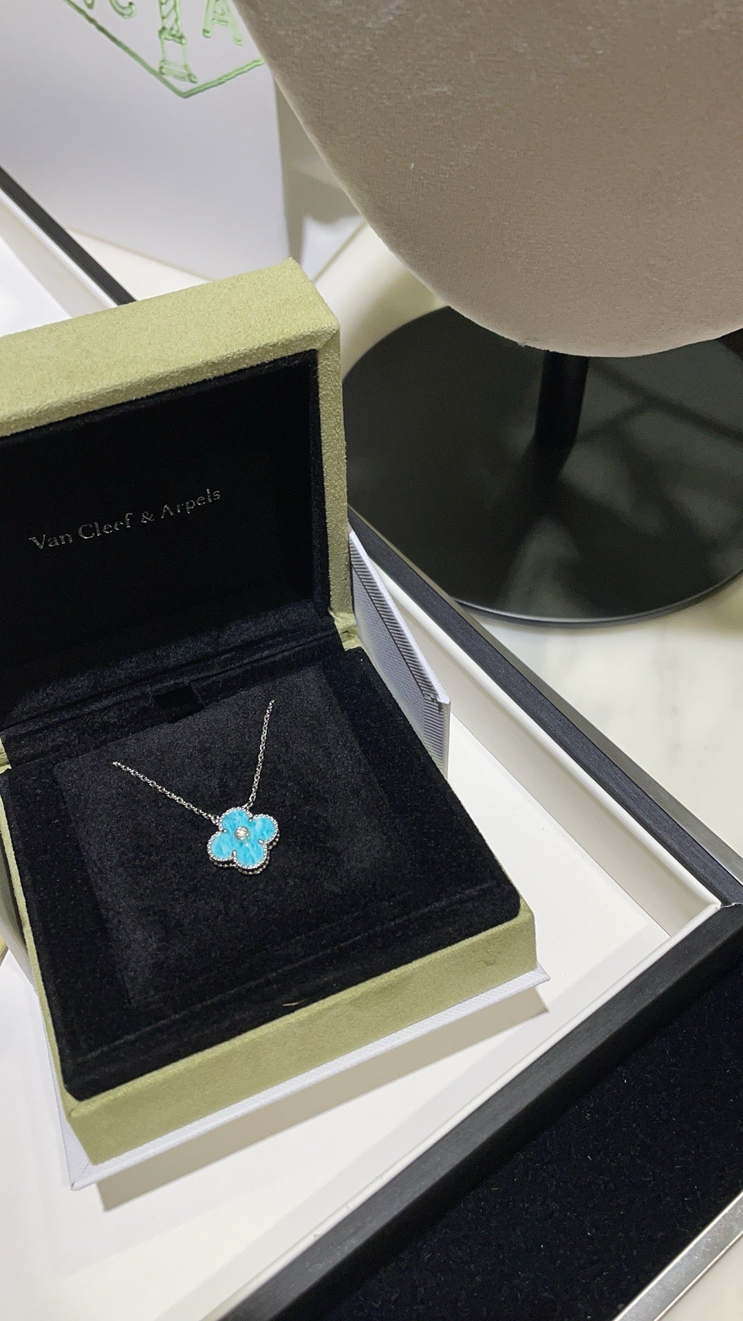 [Auream]CLOVER 15MM DIAMOND SVRES PORCELAIN  NECKLACE SILVER