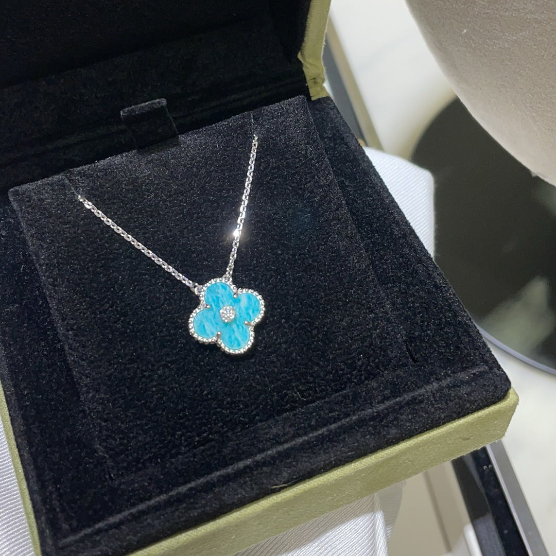 [Auream]CLOVER 15MM DIAMOND SVRES PORCELAIN  NECKLACE SILVER