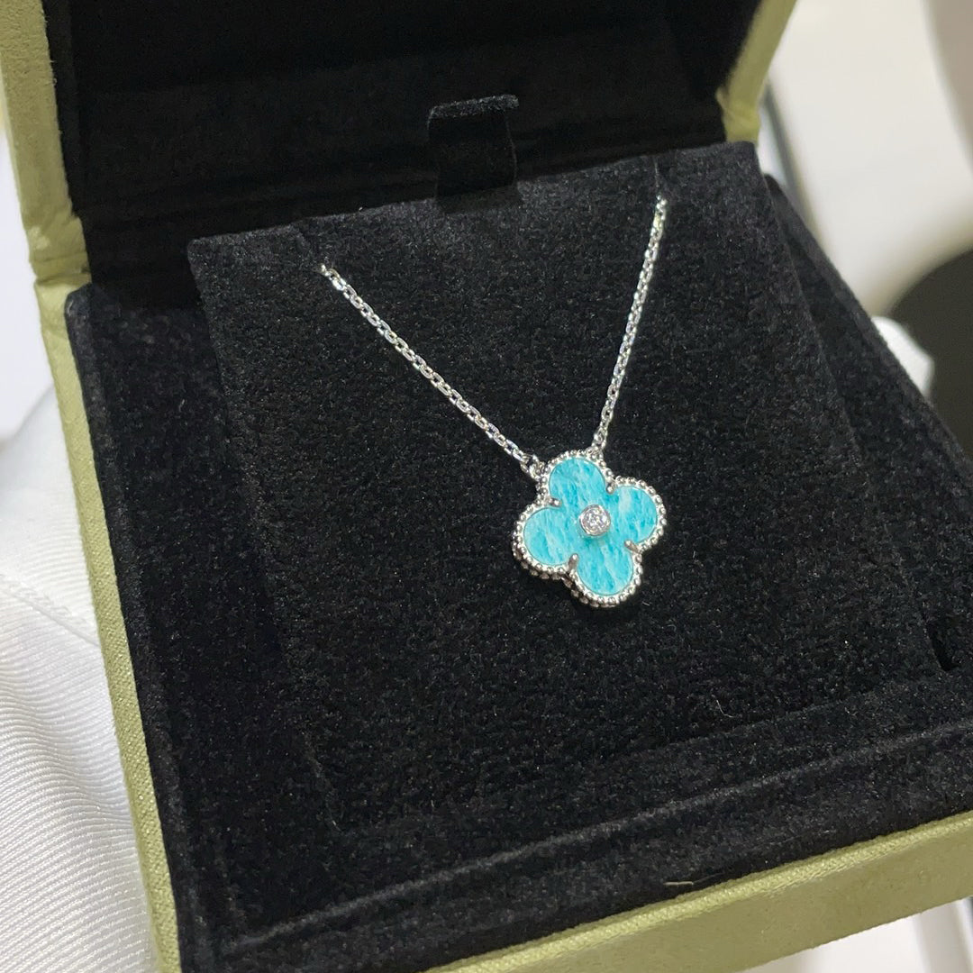 [Auream]CLOVER 15MM DIAMOND SVRES PORCELAIN  NECKLACE SILVER