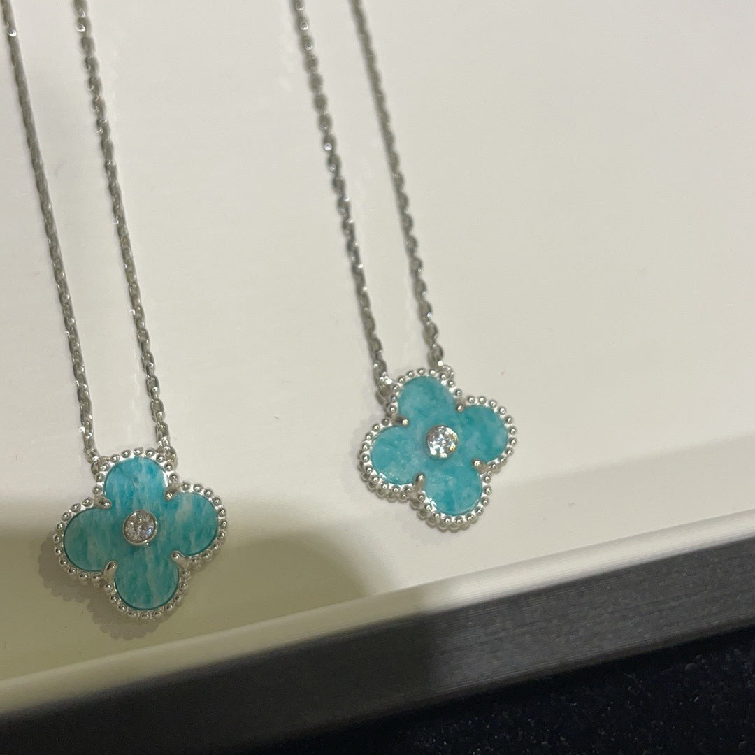 [Auream]CLOVER 15MM DIAMOND SVRES PORCELAIN  NECKLACE SILVER
