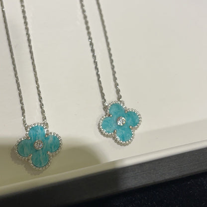 [Auream]CLOVER 15MM DIAMOND SVRES PORCELAIN  NECKLACE SILVER