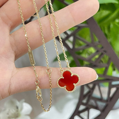 [Auream]CLOVER 15MM CARNELIAN SINGLE FLOWER NECKLACE