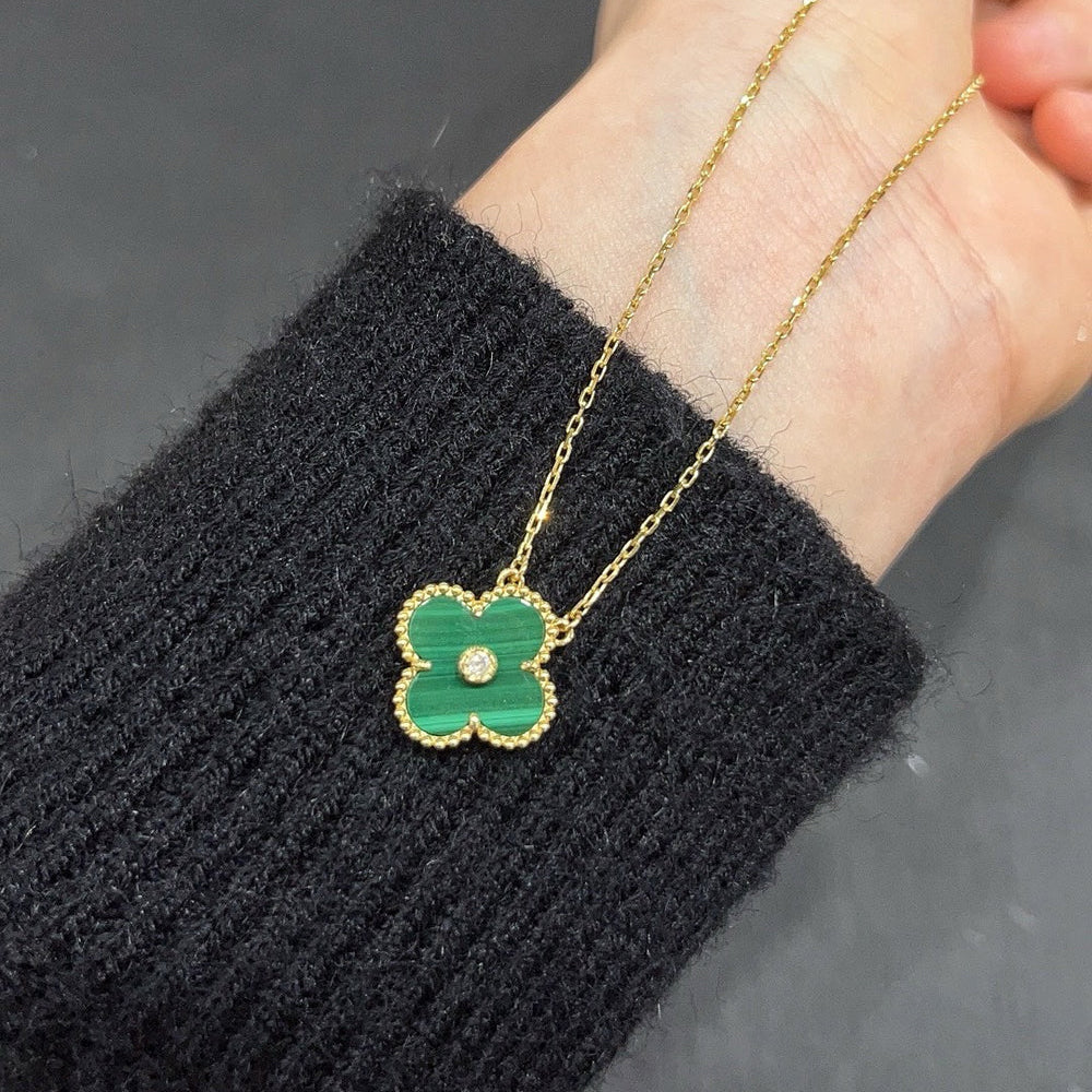 [Auream]CLOVER 15MM DIAMOND TURQUOISE NECKLACE