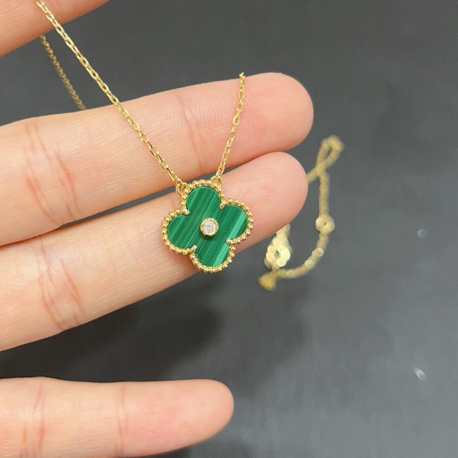 [Auream]CLOVER 15MM DIAMOND TURQUOISE NECKLACE