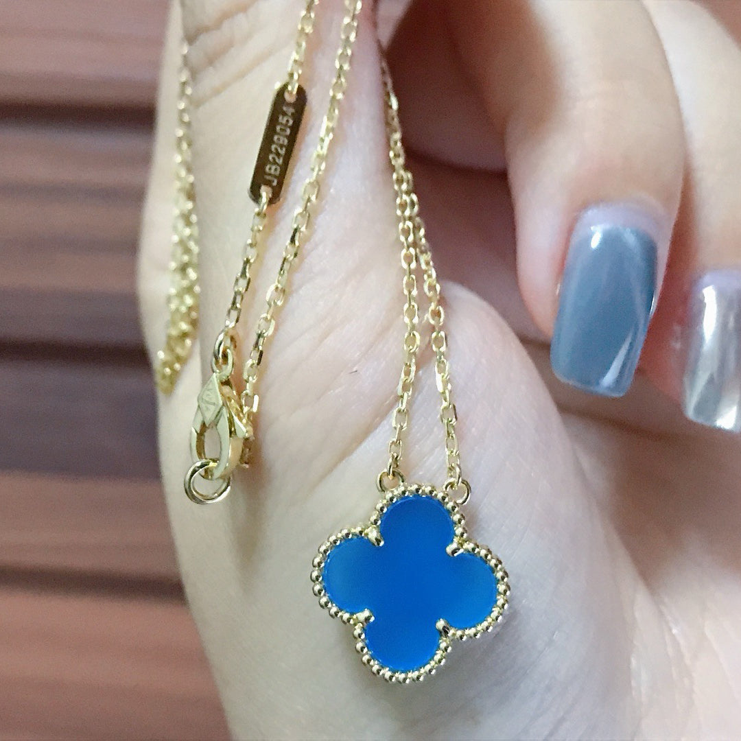 [Auream]CLOVER 15MM BLUE AGATE NECKLACE