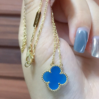 [Auream]CLOVER 15MM BLUE AGATE NECKLACE