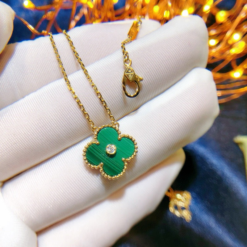 [Auream]CLOVER 15MM DIAMOND TURQUOISE NECKLACE