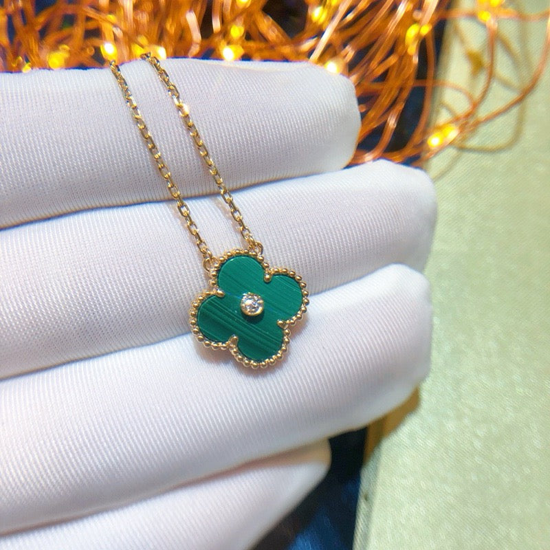 [Auream]CLOVER 15MM DIAMOND TURQUOISE NECKLACE