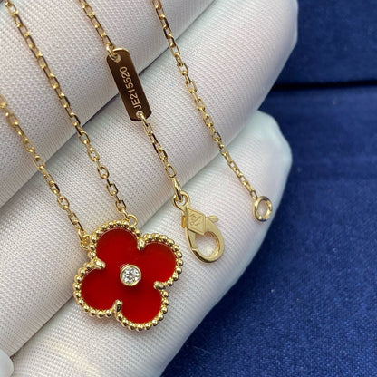 [Auream]CLOVER 15MM DIAMOND CARNELIAN NECKLACE