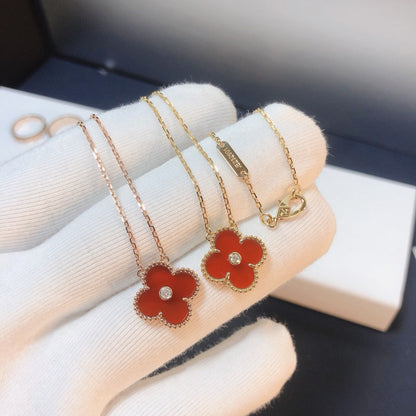 [Auream]CLOVER 15MM DIAMOND CARNELIAN NECKLACE