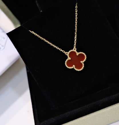 [Auream]CLOVER 15MM CARNELIAN SINGLE FLOWER NECKLACE