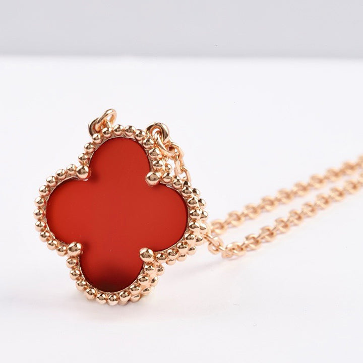 [Auream]CLOVER 15MM CARNELIAN SINGLE FLOWER NECKLACE