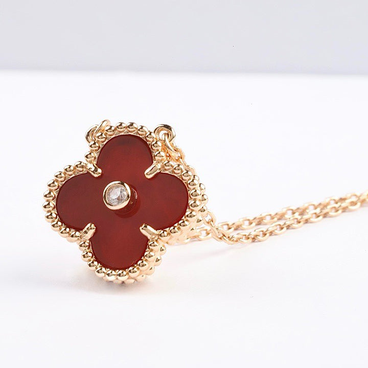 [Auream]CLOVER 15MM DIAMOND CARNELIAN NECKLACE