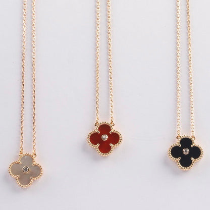 [Auream]CLOVER 15MM DIAMOND CARNELIAN NECKLACE