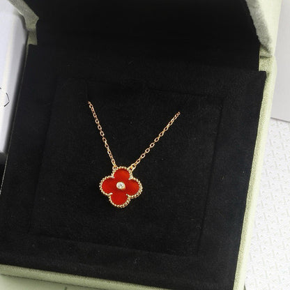 [Auream]CLOVER 15MM DIAMOND CARNELIAN NECKLACE