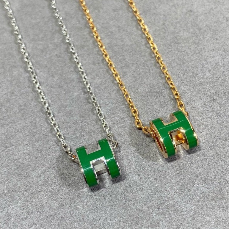 [Auream]POP H GREEN NECKLACE SILVER AND GOLD