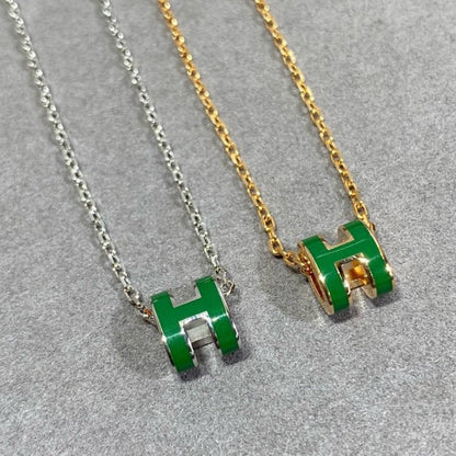 [Auream]POP H GREEN NECKLACE SILVER AND GOLD