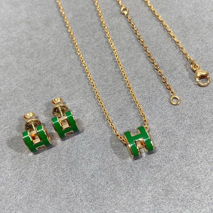 [Auream]POP H GREEN NECKLACE SILVER AND GOLD