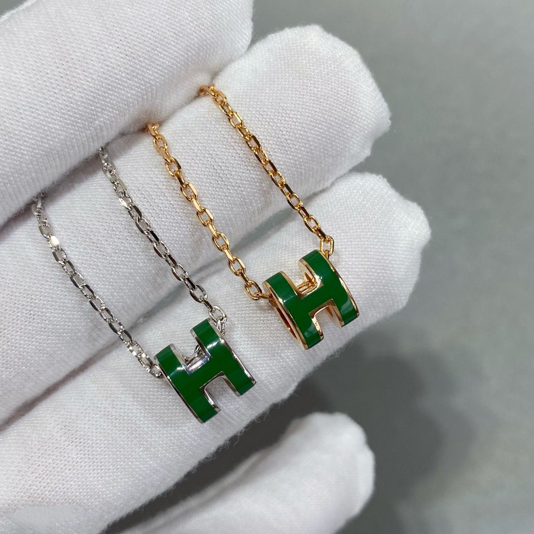 [Auream]POP H GREEN NECKLACE SILVER AND GOLD