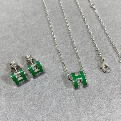 [Auream]POP H GREEN NECKLACE SILVER AND GOLD