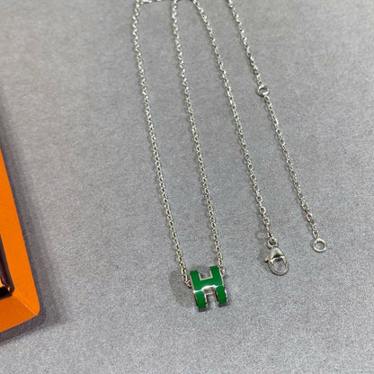 [Auream]POP H GREEN NECKLACE SILVER AND GOLD