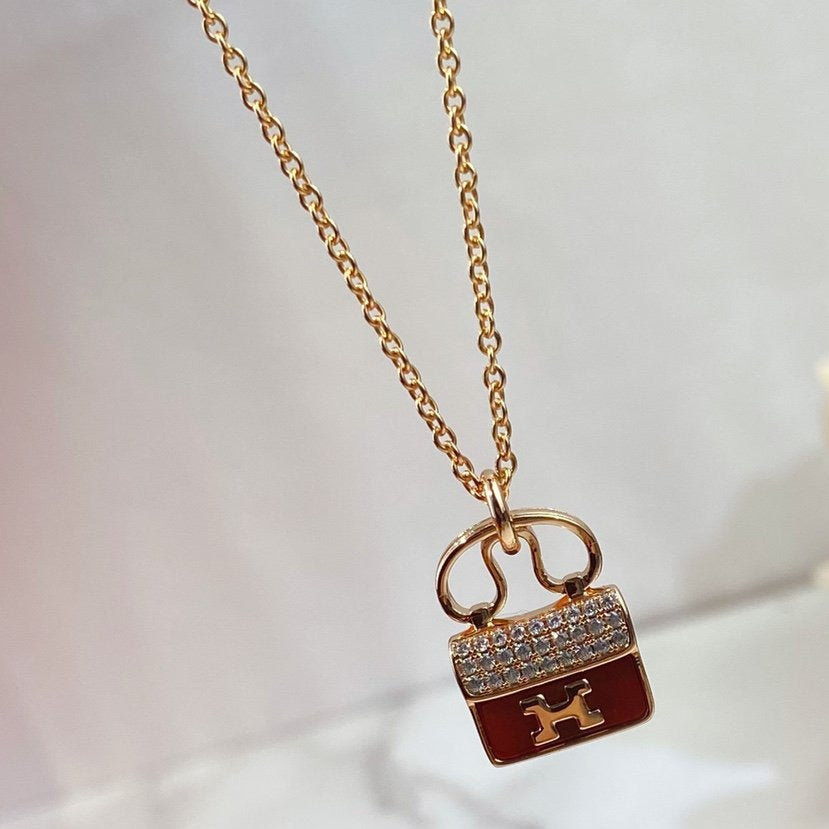 [Auream]CONSTANCE RED PEDANT PINK GOLD NECKLACE