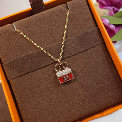 [Auream]CONSTANCE RED PEDANT PINK GOLD NECKLACE