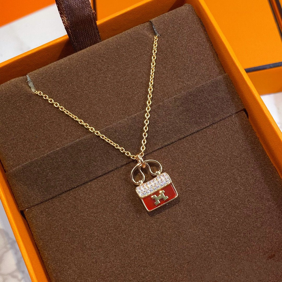 [Auream]CONSTANCE RED PEDANT PINK GOLD NECKLACE