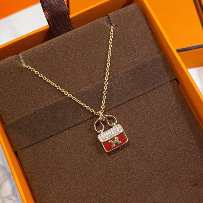[Auream]CONSTANCE RED PEDANT PINK GOLD NECKLACE