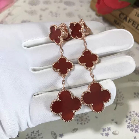 [Auream]CLOVER 3 MOTIF CARNELIAN DROP EARRINGS
