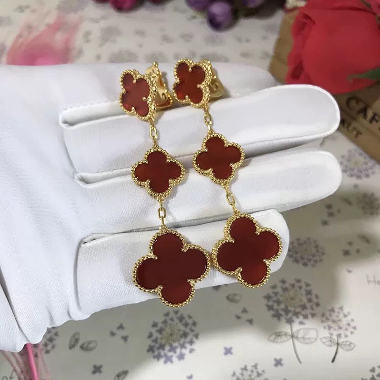 [Auream]CLOVER 3 MOTIF CARNELIAN DROP EARRINGS
