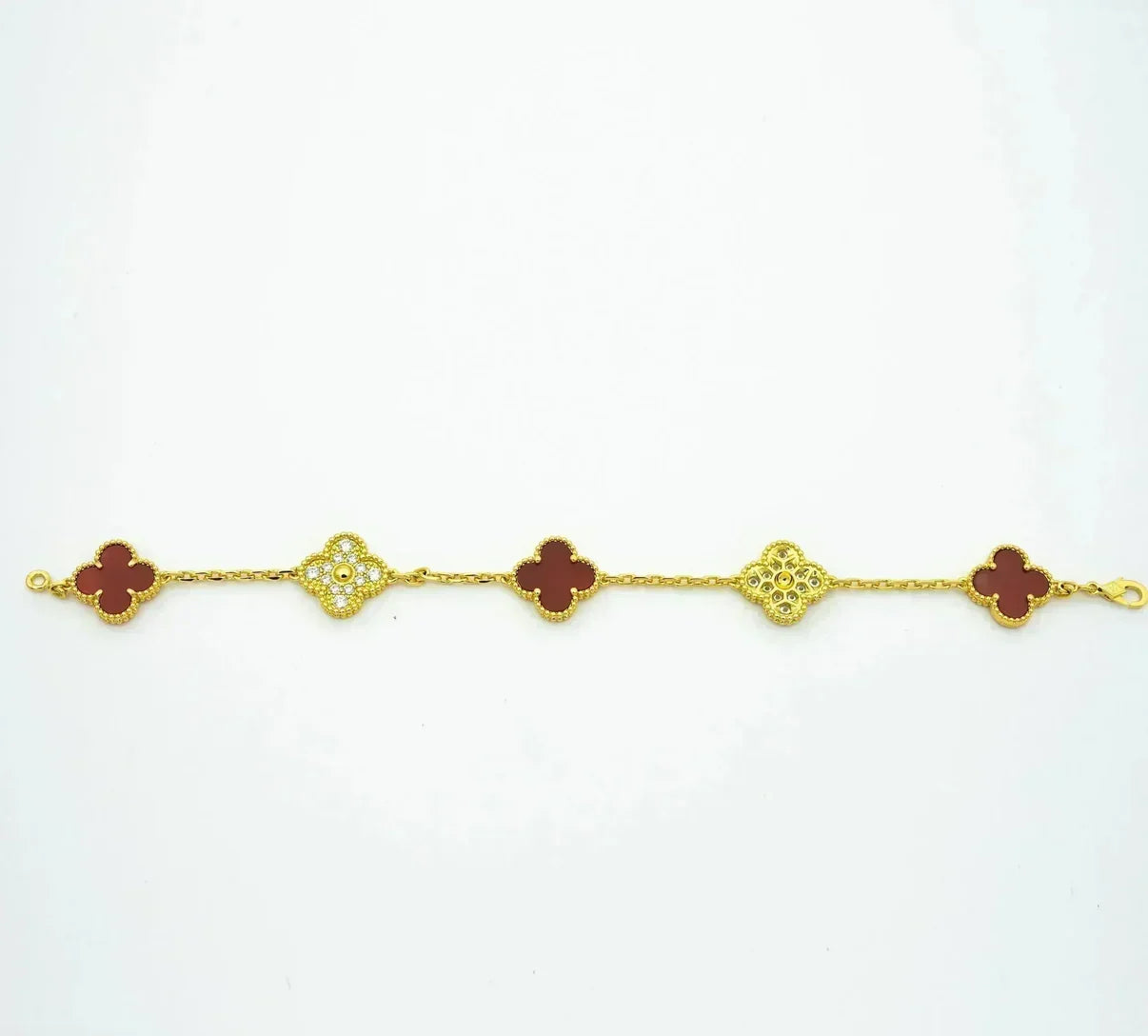 [Auream] CLOVER 5 MOTIF RED CORNELIAN BRACELET COLLECTION