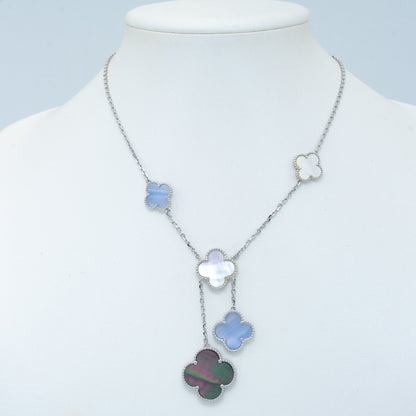 [Auream]CLOVER MOP CHALCEDONY NECKLACE SILVER 6 MOTIF