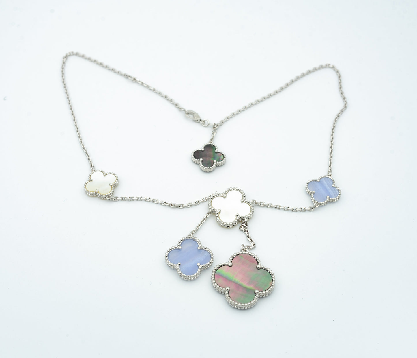 [Auream]CLOVER MOP CHALCEDONY NECKLACE SILVER 6 MOTIF