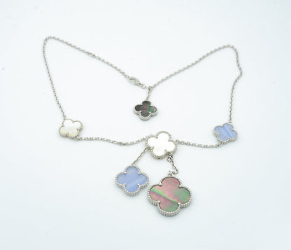 [Auream]CLOVER MOP CHALCEDONY NECKLACE SILVER 6 MOTIF