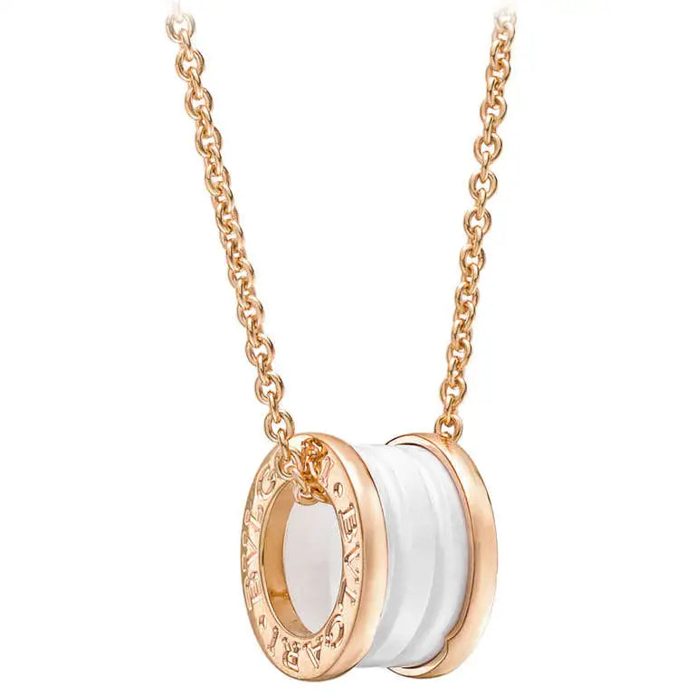 [Auream]ZERO 1 WHITE CERAMIC PINK GOLD DIAMOND NECKLACE