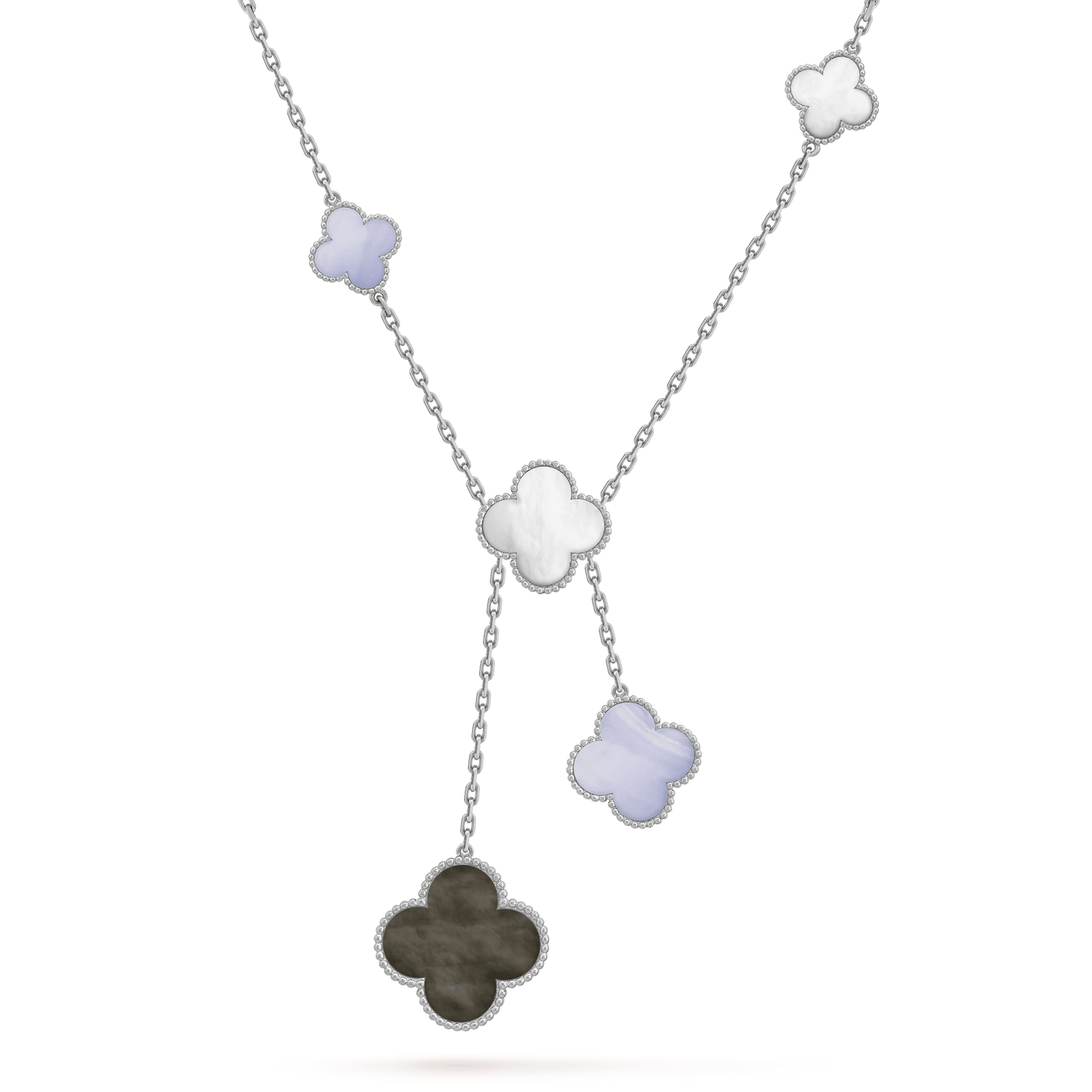 [Auream]CLOVER MOP CHALCEDONY NECKLACE SILVER 6 MOTIF