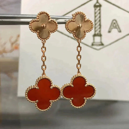 [Auream]CLOVER 2 MOTIF  LASER CARNELIAN EARRINGS