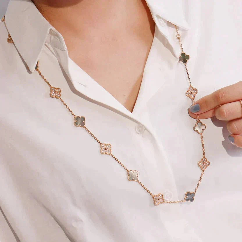 [Auream]CLOVER 20 MOTIFS DARK MOP DIAMOND  NECKLACE
