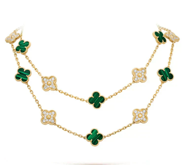 [Auream]CLOVER 20 MOTIFS MALACHITE DIAMOND NECKLACE