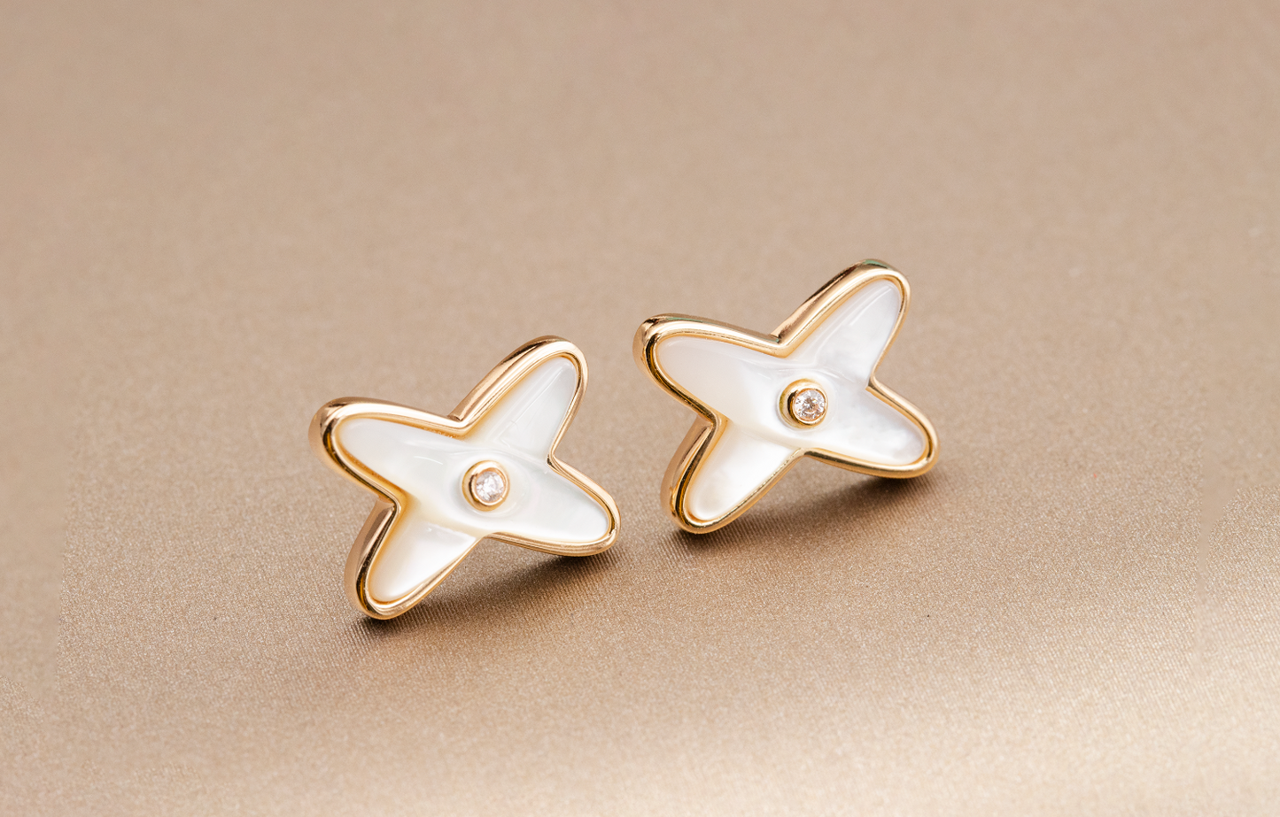 [Auream]JEUX DE WHITE MOP ROSE GOLD DIAMOND EARRINGS