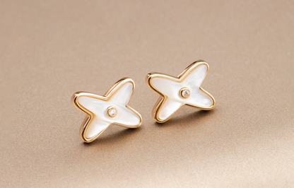 [Auream]JEUX DE WHITE MOP PINK GOLD DIAMOND EARRINGS