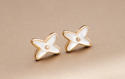 [Auream]JEUX DE WHITE MOP PINK GOLD DIAMOND EARRINGS