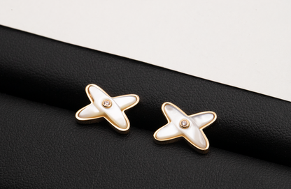 [Auream]JEUX DE WHITE MOP ROSE GOLD DIAMOND EARRINGS
