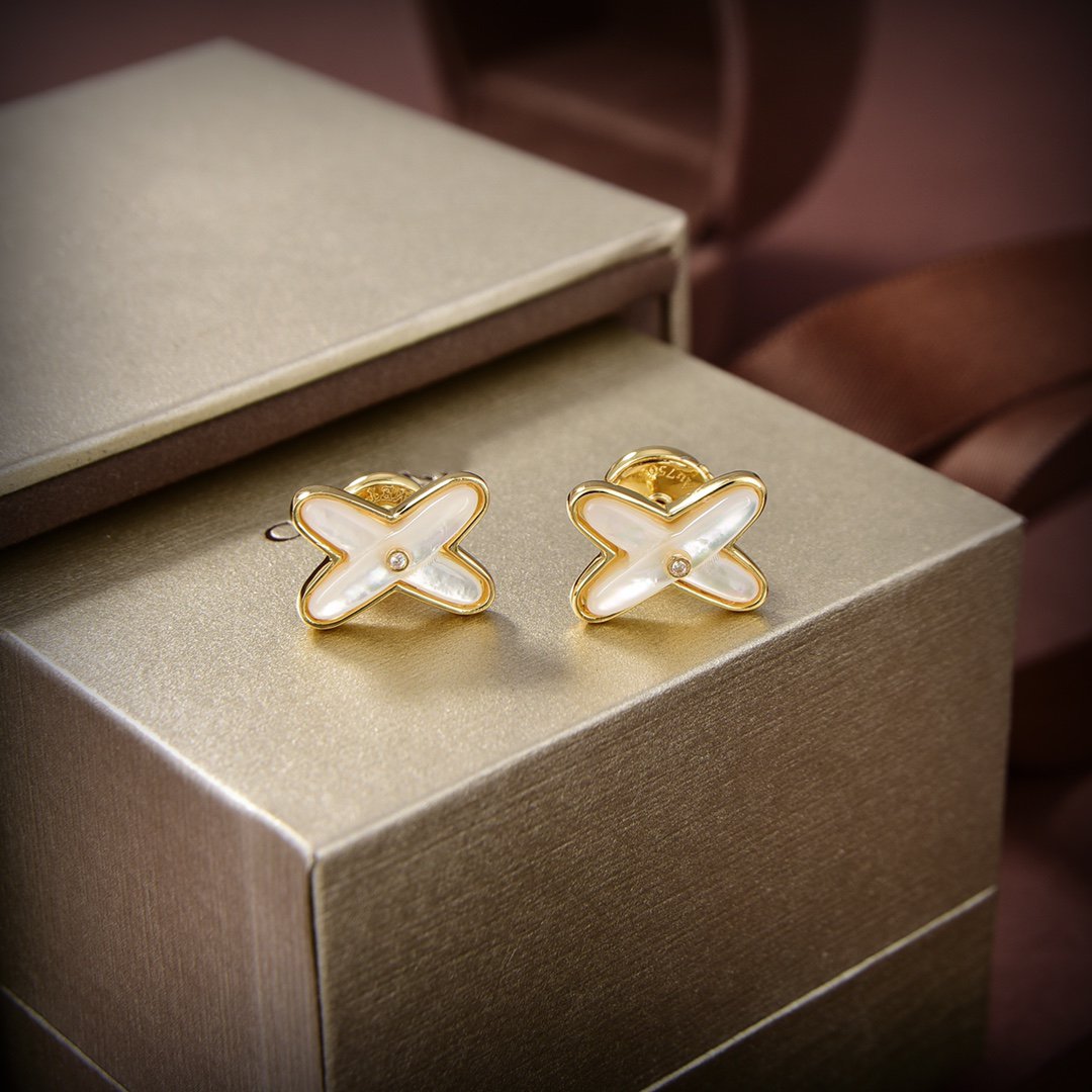 [Auream]JEUX DE WHITE MOP GOLD DIAMOND EARRINGS