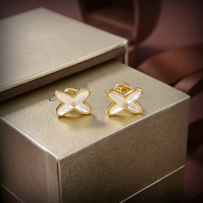 [Auream]JEUX DE WHITE MOP GOLD DIAMOND EARRINGS