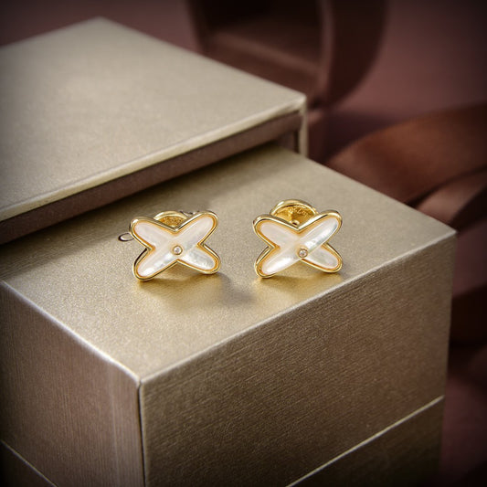 [Auream]JEUX DE WHITE MOP GOLD DIAMOND EARRINGS