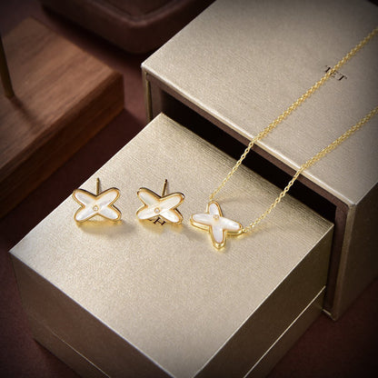 [Auream]JEUX DE WHITE MOP GOLD DIAMOND EARRINGS