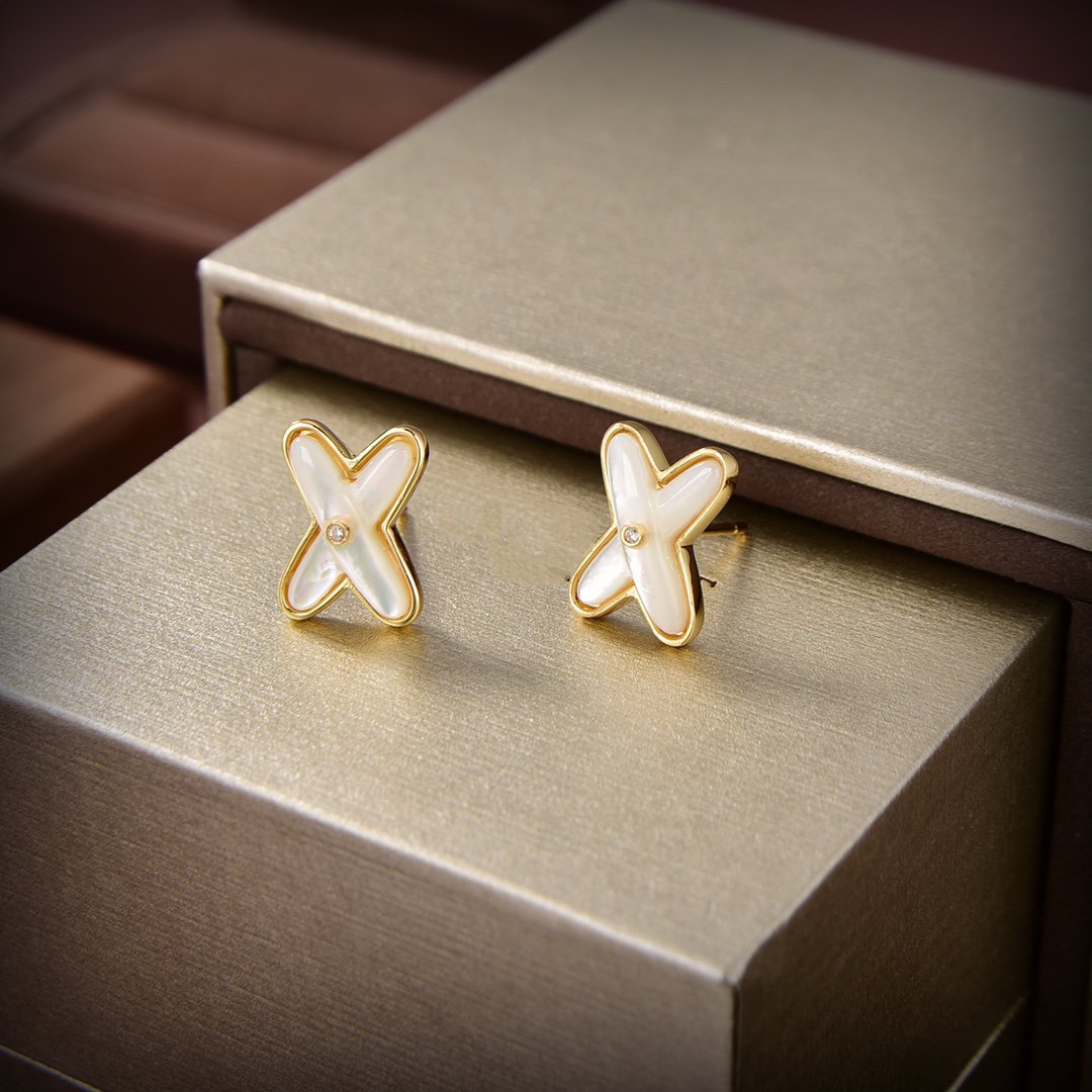 [Auream]JEUX DE WHITE MOP GOLD DIAMOND EARRINGS